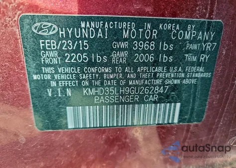 2016 Hyundai Elantra Gt из США, поврежденный, VIN KMHD35LH9GU262847